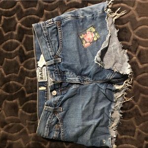 Hand patched denim shorts